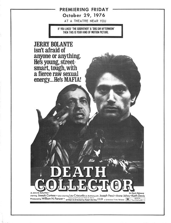 The Death Collector (1976) starring Joe Cortese on DVD on DVD